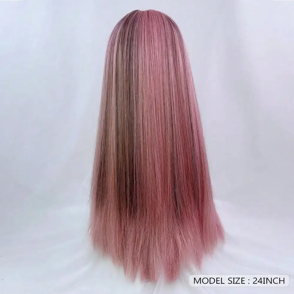 High-Quality Pink Straight Hair Synthetic Bangs Wig Non-Adhesive Heat-Resistant Fiber Fashion Female Wig Suitable For Party