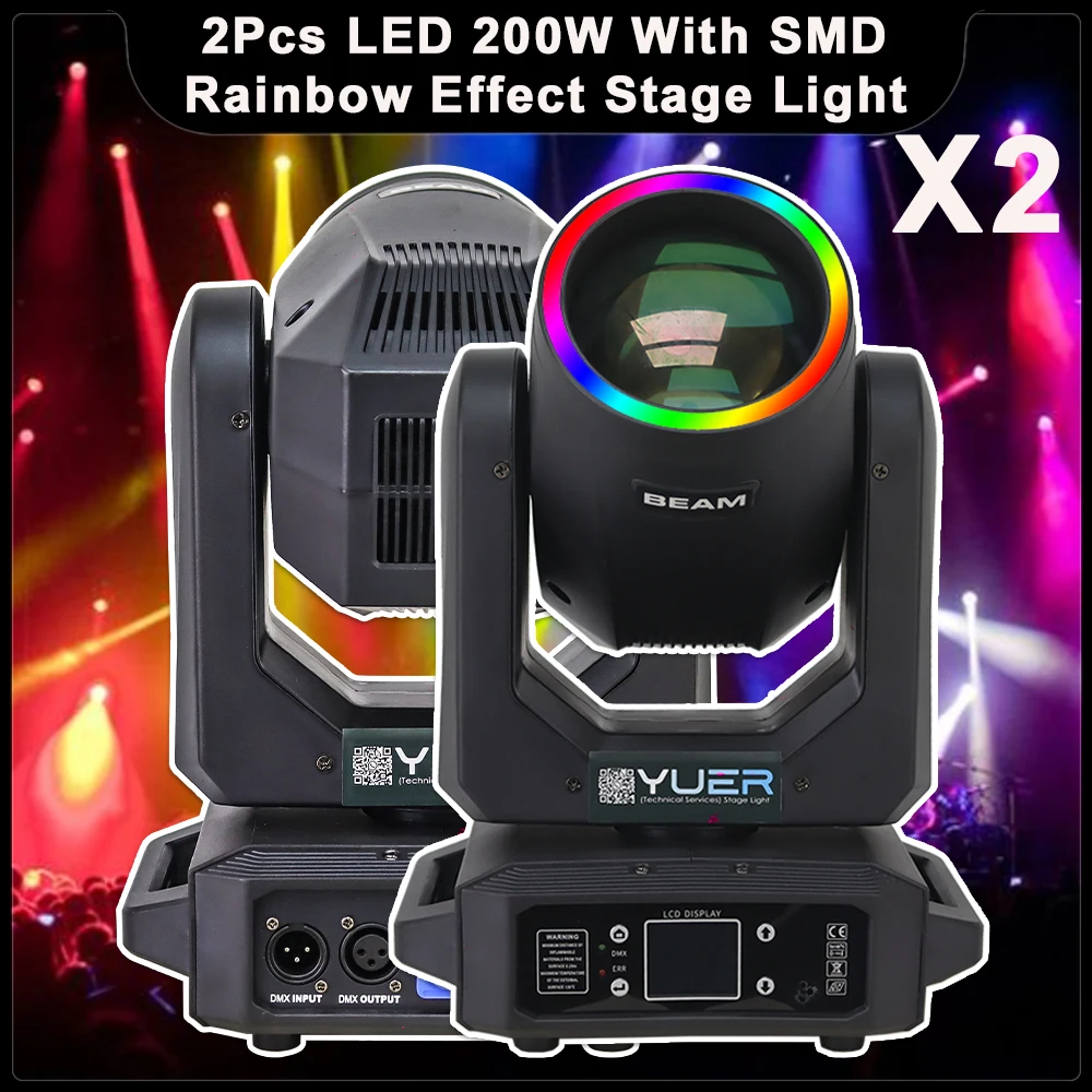 led moving head beam com anel 200w beam mais 12 prism rainbow effect disco clube xmas bar light bar light dmx512 pcs 01