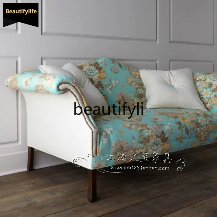 B67 American rural solid wood pastoral sofa double European neoclassical double sofa, reception villa sofa