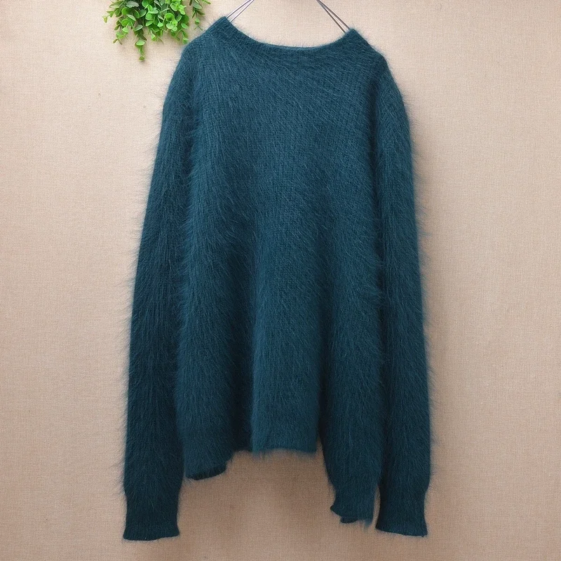 

ladies women fashion irregular autumn winter clothing mink cashmere knitted long sleeve loose pullover angora fur jumper sweater
