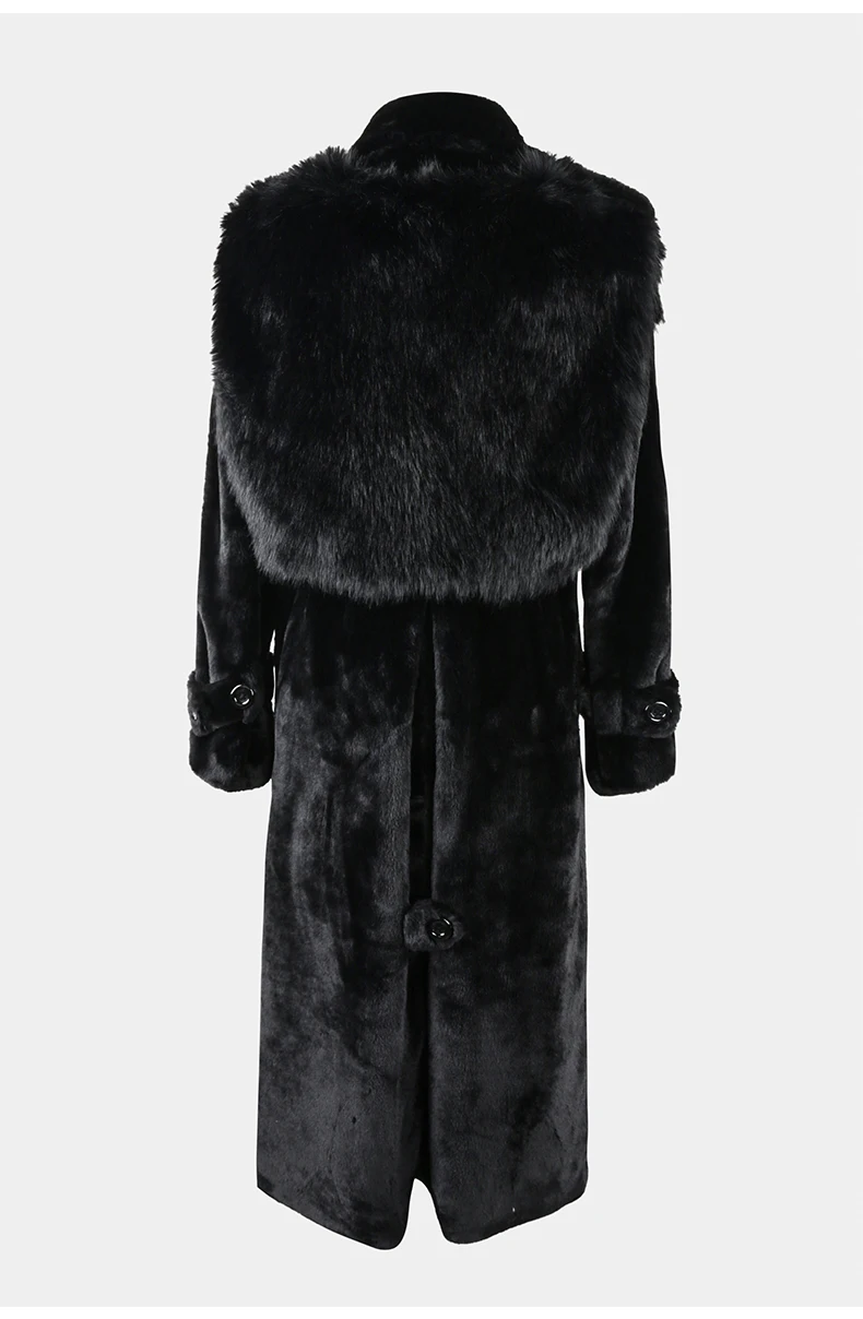 Nerazzurri Winter Long Black Thick Warm Fluffy Faux Fur Coat Women with Detachable Fake Fur Vest Double Breasted Overcoat 2024