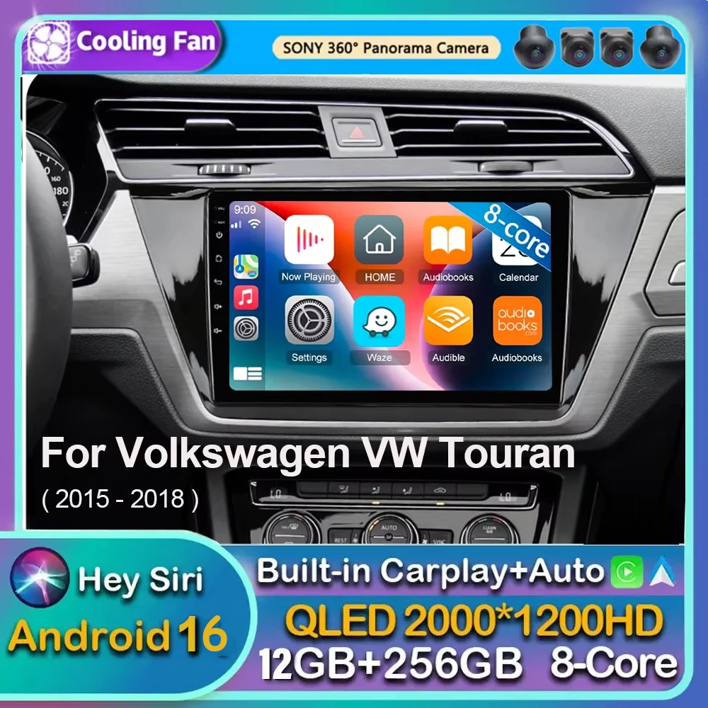 Android 16 Carplay Auto For Volkswagen VW Touran 2015 2016  2017 2018 Car Radio Multimedia Player Video Stereo WIFI+4G 2DIN DSP