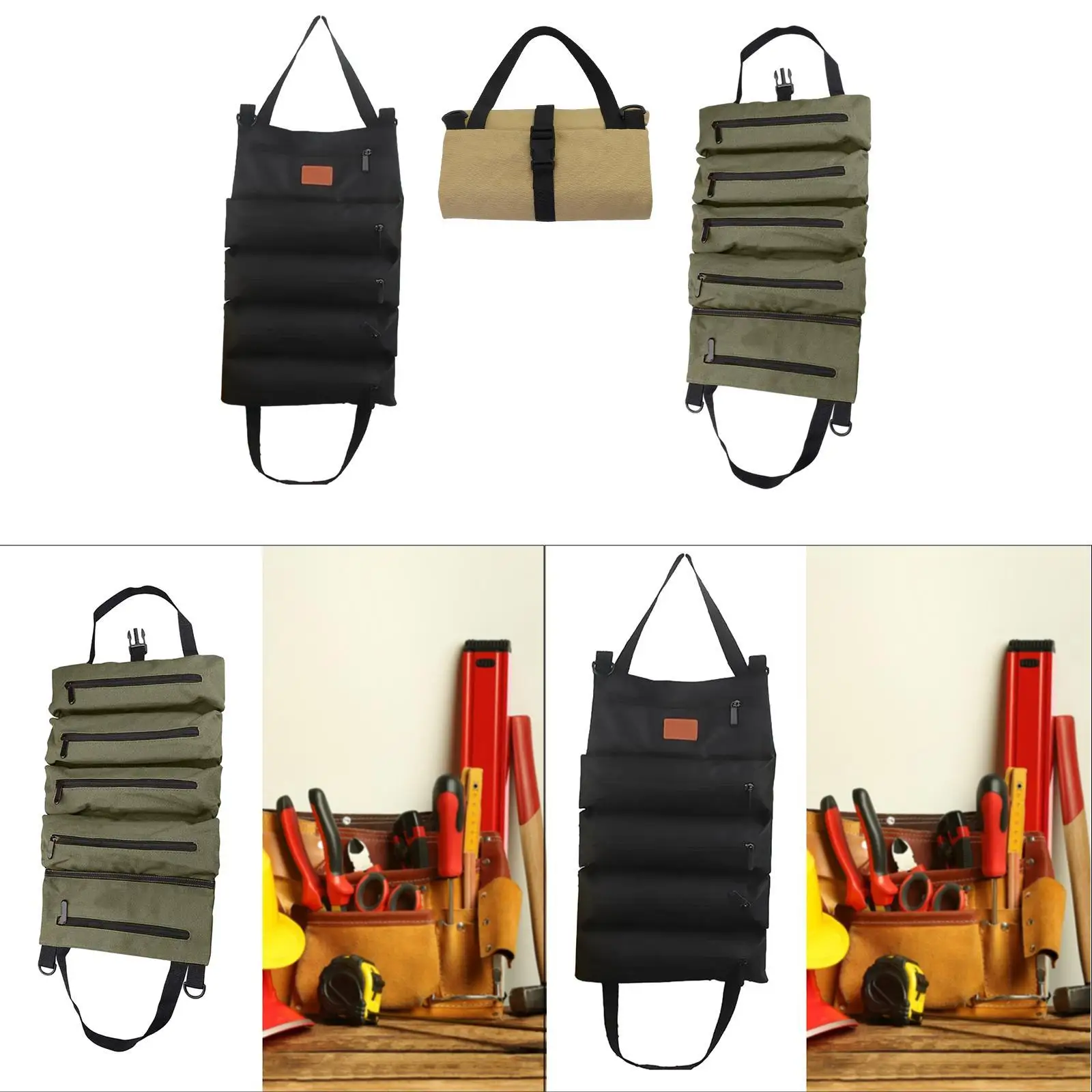 Roll up Tool Bag Zippers Secure Buckle Large Storage Capacity Tools Pouch for