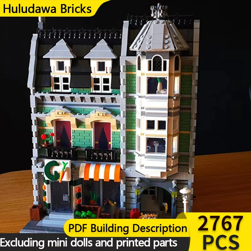 Street View Model MOC Building Bricks Green Grocery Store Supermarket Modular Technology Gift Holiday Assemble Children Toy Suit