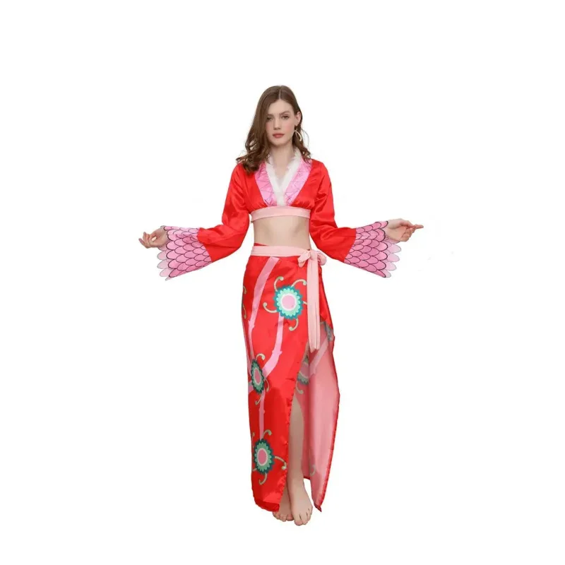 Anime lacca Hancock costumi cosplay impero sexy kimono rosso vestito abbigliamento cosplay parrucca Hancock costumi di Halloween per le donne
