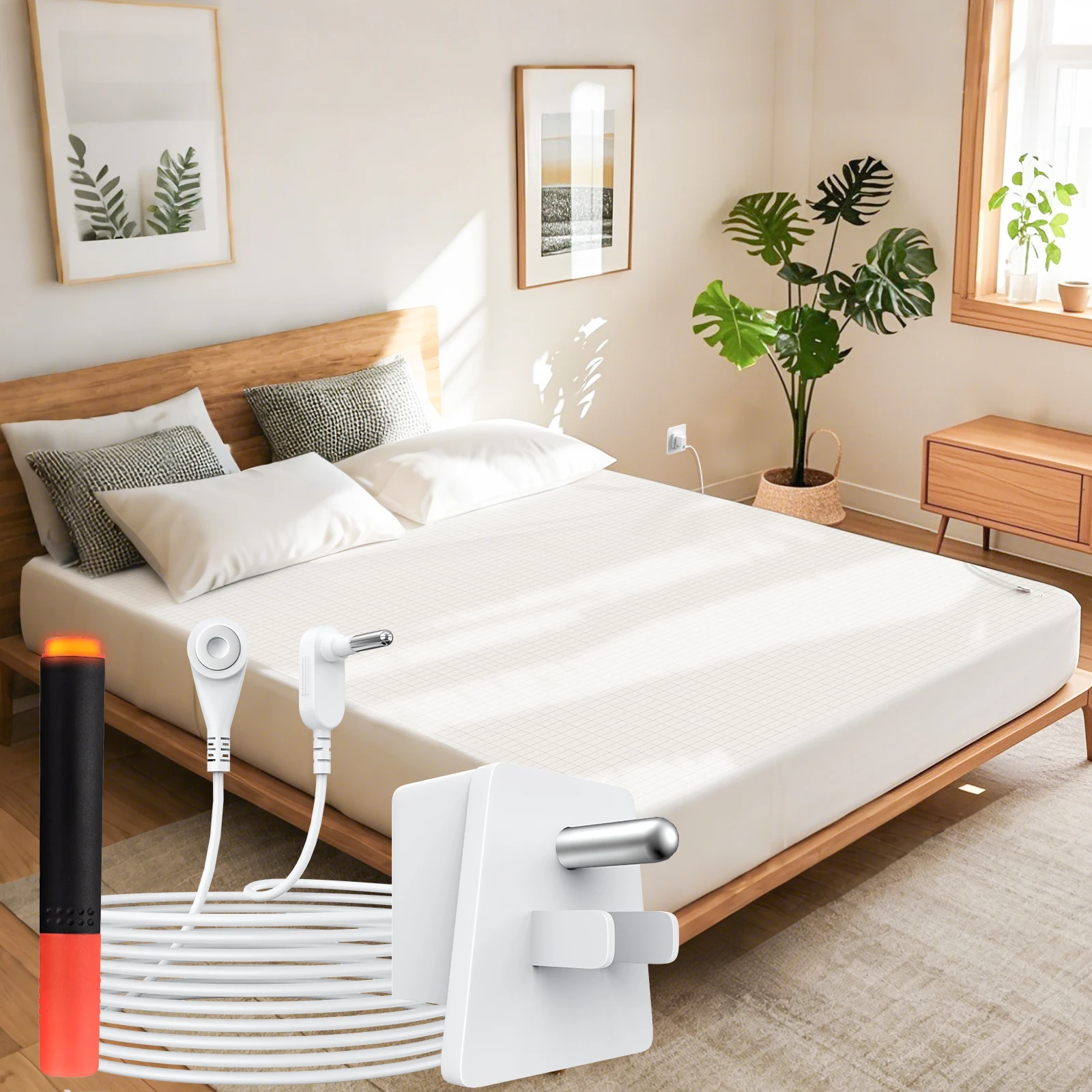 Earthing Fitted Sheet Grounding Conductive Silver Fiber Organic Cotton Elastic Mattress Cover With Grounding Cord Anti-Static Fo