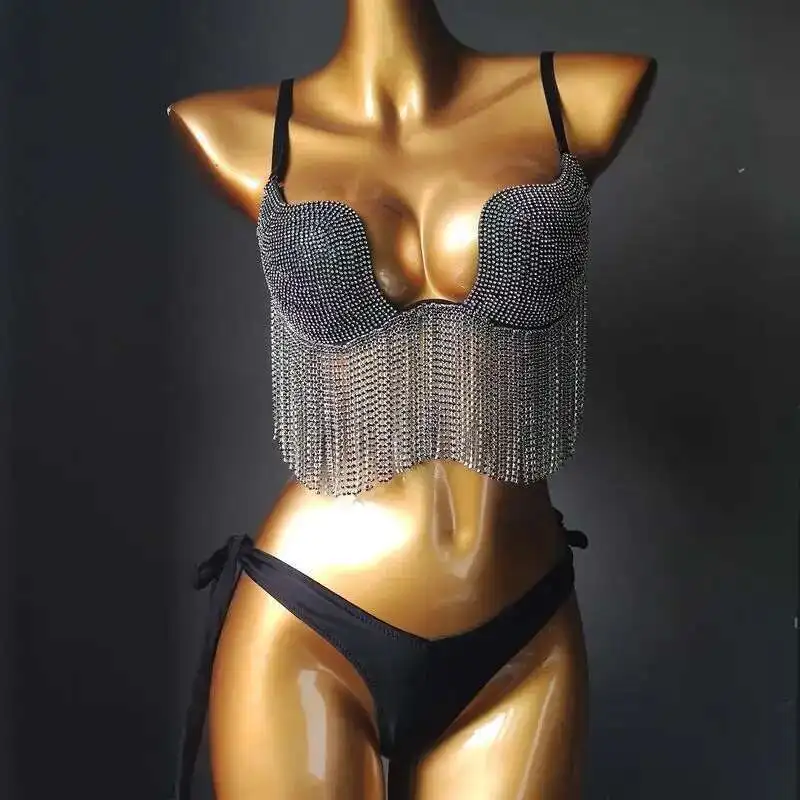 

2025 New Dia Studded High-End Nightclub Bikini Fringe Gerie