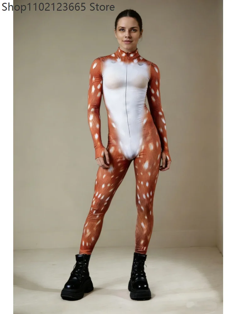 Sika Deer Christmas Costume Adult Couple Spotted Deer Moose Onesie Zentai Suit Animal Elk Dance Party Costume Stage Bodysuit view 2