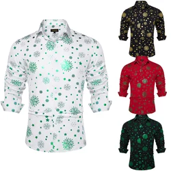 Chemise à manches longues pour hommes avec motif flocon de neige, col boutonné, chemisier habillé, vert, rouge, noir, vêtements de Noël