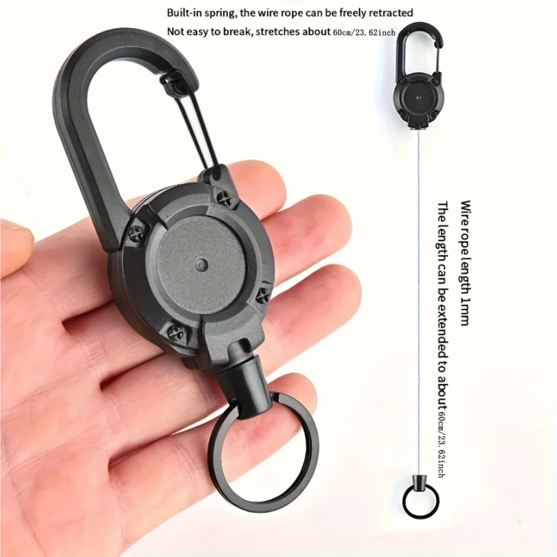 

Retractable Heavy Duty Pull Reel Carabiner Key Chains Strong Steel Wire Rope Buckle Spring Key Ring Outdoor Sporty Keychain Tool