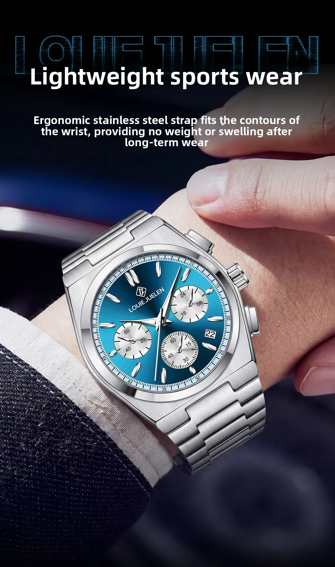 Men's sports racing quartz watch three-eye small three-hand multi-function watch light luxury business men's watch