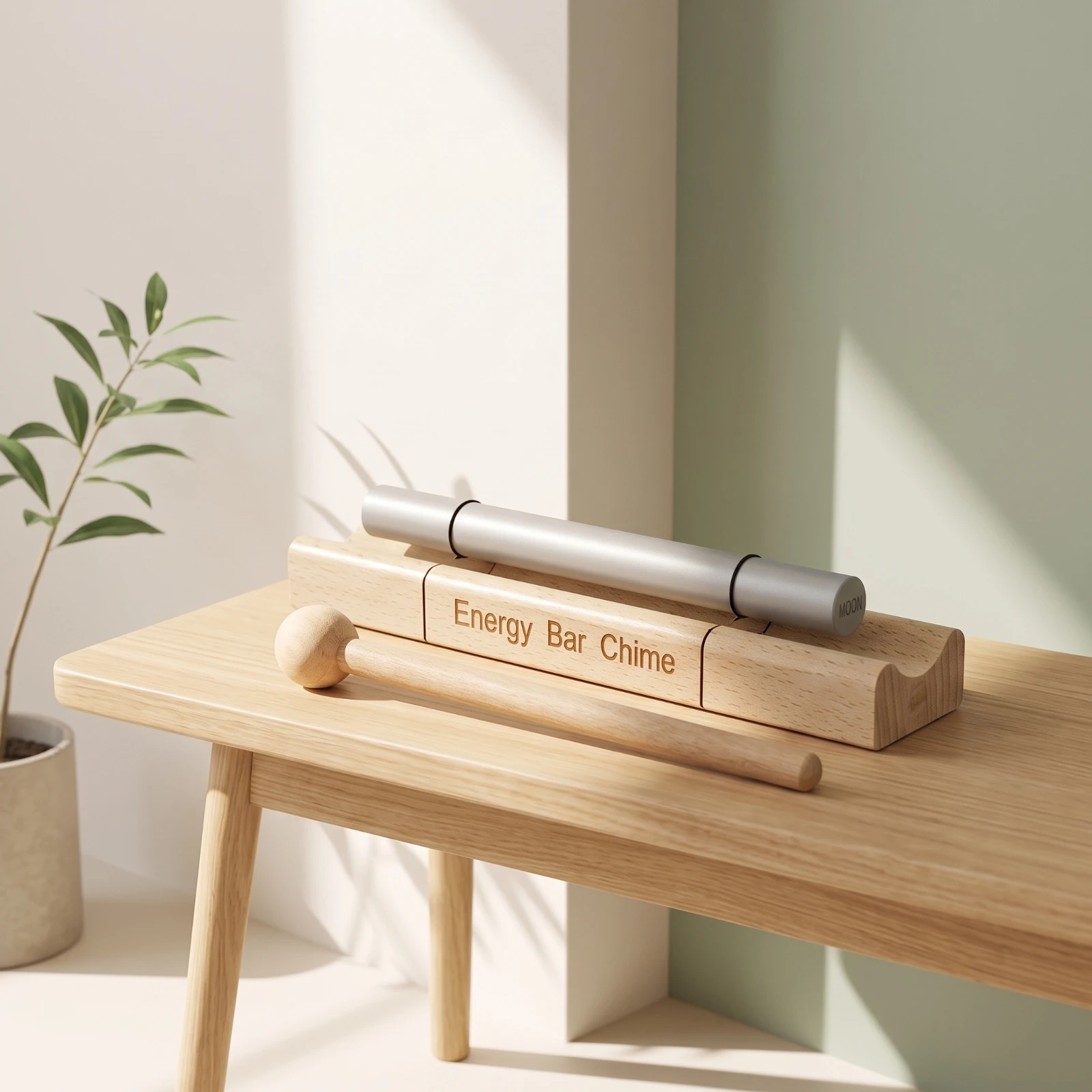 Bar Chime with Striker Handheld Energy Chime with Mallet Sound Healing Instrument Portable Wooden for Practitioners, Mindfulness