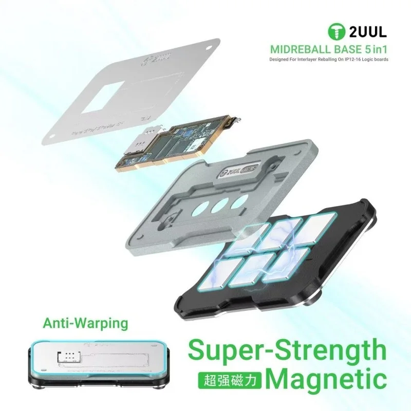 قاعدة 2UUL BH13 MIDREBALL 5in1 قاعدة منصة Rebيعادل المغناطيسية لهاتف iPhone 12-16 سلسلة إصلاح طلاء القصدير المغناطيسي في منتصف الطبقة