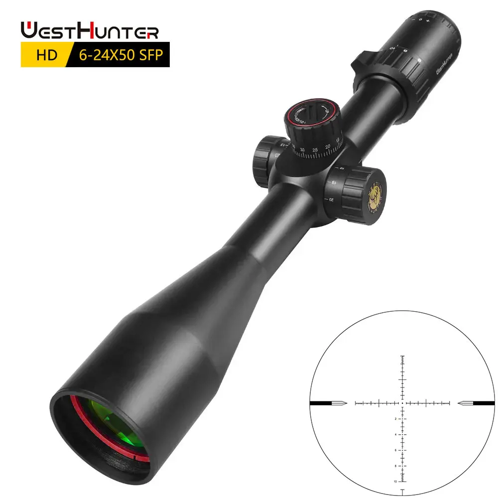 WestHunter HD 6-24x50 SFP Scope Hunting Tactical Riflescopes Glass Etched Reticle 30mm Tube Collimator Turret Lock Optical Sight