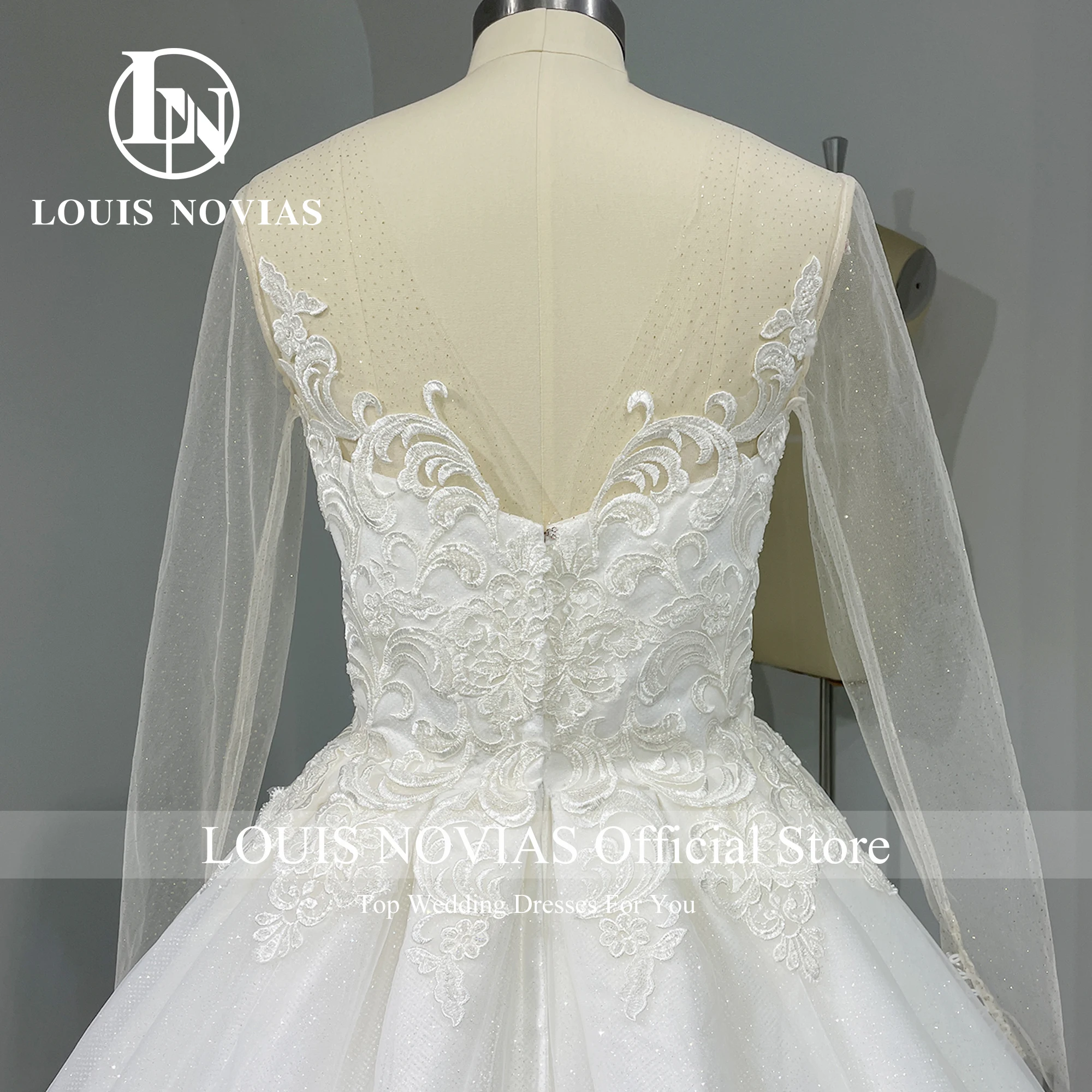 LOUIS NOVIAS ชุดบอลชุดแต่งงานแขนยาวสําหรับผู้หญิงประณีต Sweetheart Sparkling Tulle ชุดแต่งงาน 100% Real Photo