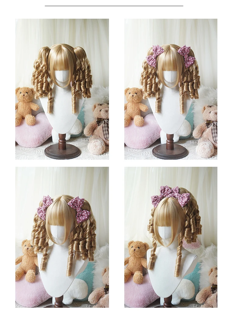 Lolita Style Long Curly Double Ponytails Wig | Heat Resistant Synthetic Hair with Bangs for Cosplay, Halloween, Anime Theme Part
