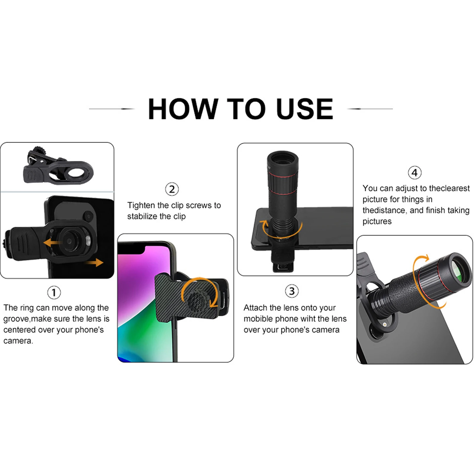 Smartphone Photography With Professional Telephoto Lens Attachment Universal HD Optical Cell Phone As shown