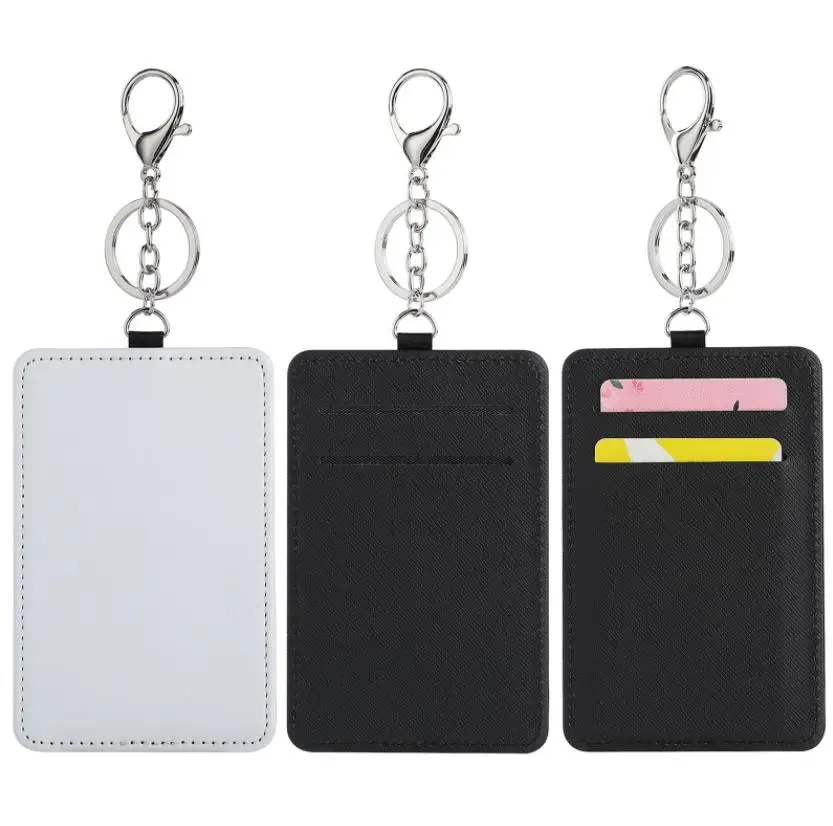 Sublimation Blank Card Cover with Pendants Keychain PU Leather Hot Transfer Single-sided Printing Card Holder Wholesale ni215