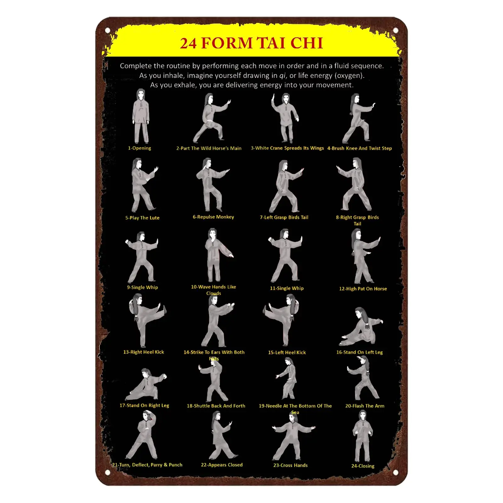 24 Form Tai Chi Tin Signs Vintage Sport Kung Fu Knowledge Funny Metal Sign Home Garage Bar Cafe School Educational Wall Decorat