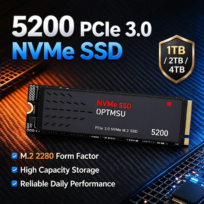 OPTMSU 5200 M.2 2280 PCIe 3.0 NVMe 3D TLC NAND SSD para jogos, 500GB 1TB 2TB 4TB, unidade de estado sólido de alta velocidade para laptop e PC de mesa