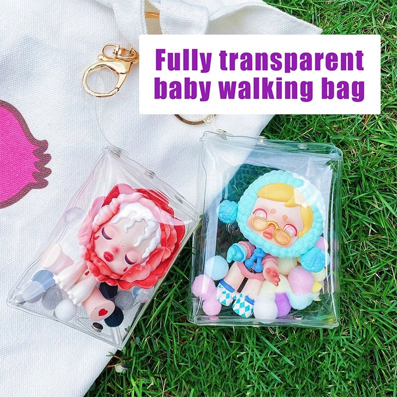 Transparent PVC Dolls Mini Bag With Keychain&Balls Display Bag Protect Toy Storage Case