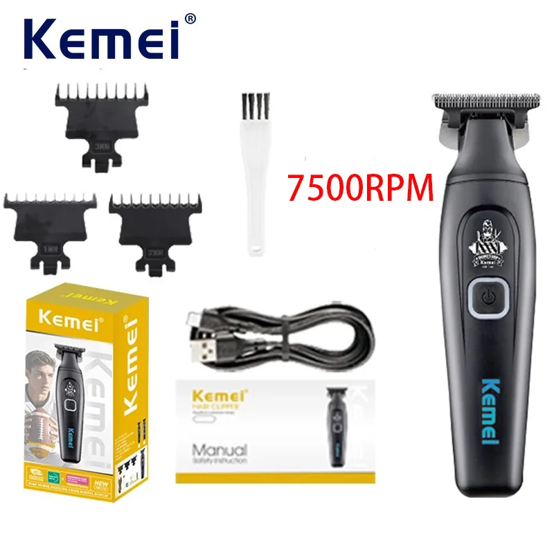 Kemei 1747 Cordless Zero Gapped Trimmer Electric Finish Hair Cutting Machine Hair Clipper Professional Rechargeable Beard Razor