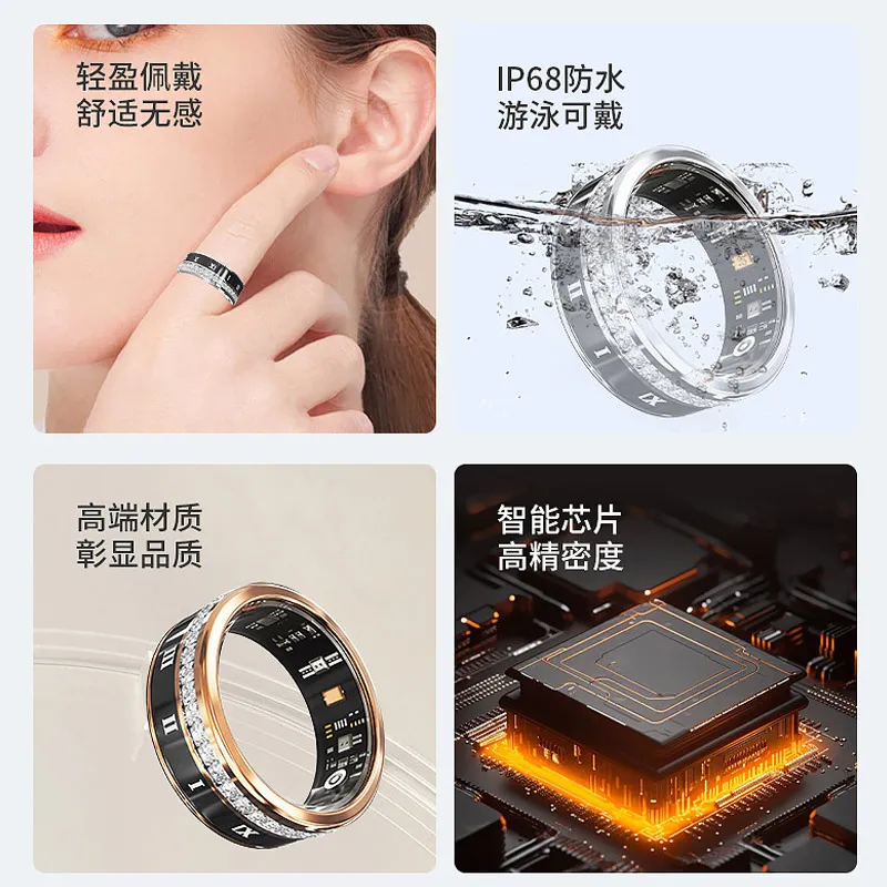 Luxmoc V2 Fashionable Diamond-Encrusted Smart Ring Heart Rate And Blood Oxygen Detection Pedometer Multi-Functional Sports Ring