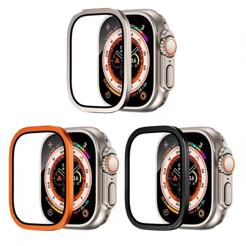 Pellicola protettiva temperata per Apple watch Ultra 49mm Pellicola antigoccia e antigraffio con telaio in lega di alluminio Per iwatch Ultra 2 49mm