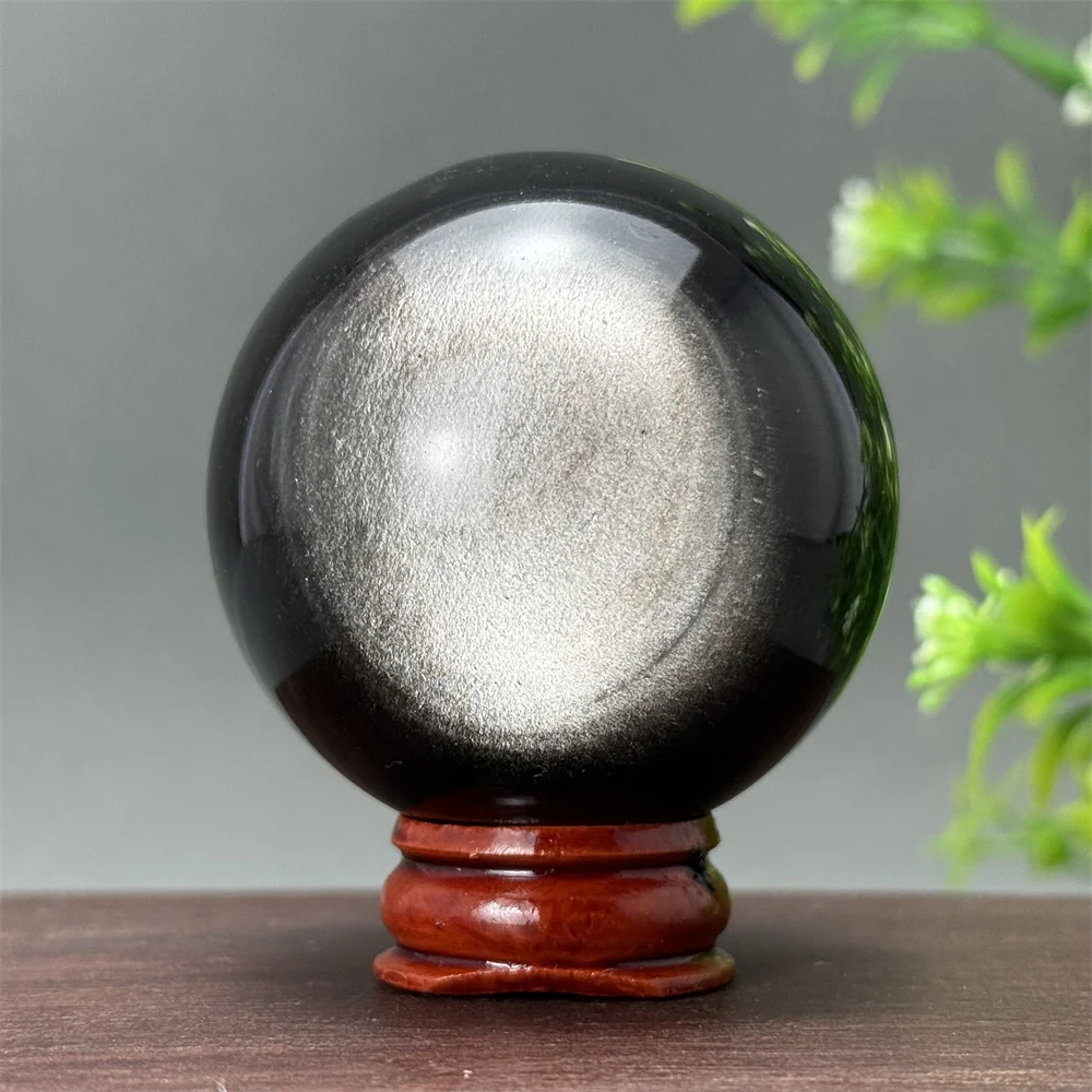 

Natural Gemstone Silver Obsidian Crystal Ball Therapy Divination Prayer Altar Meditation Energy Home Office Decoration Gift