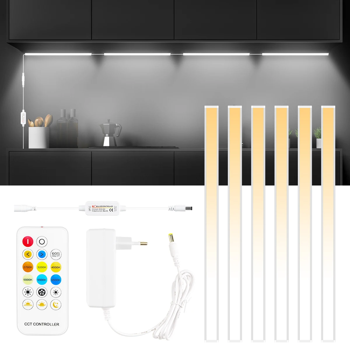 

Aluminum Cabinet Light Tube 2700K-6500K CCT Changeabele 1-10pcs LED Bar 24V 48CM CRI80 Kitchen Night Light 8W Can Delay Closure