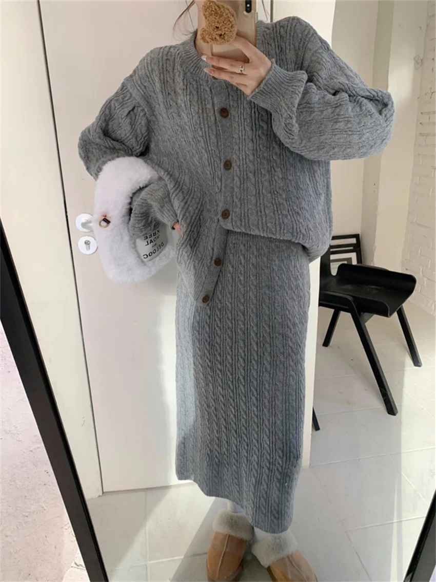 

Alien Kitty Slim Knitwear Retro Sweaters Women OL Long Skirts Suits Casual Winter Office Lady Daily High Street Gentle Sets