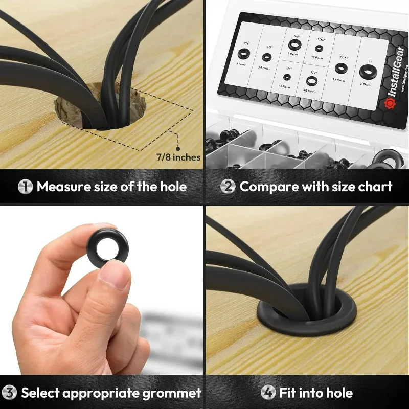 Kit surtido de ojales de goma, junta de Cable de cableado, juego de ojales de conductor eléctrico para tapones de cables, arandelas de juntas tóricas, 260/180 Uds.