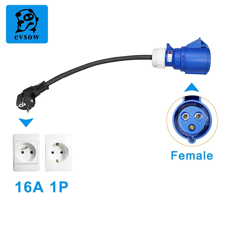 evsow EV Charger CEE Female Plug 3 Pins Adapter Waterproof WallMount Socket 32A 1Phase 7KW Portable Charger for Electric Car