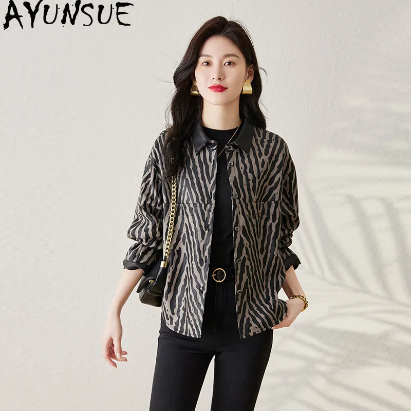 سترة نسائية من الجلد الطبيعي من AYUNSUE لعام 2025 سترات نسائية من جلد الغنم الحقيقي ملابس ربيع الخريف ملابس كوسوهها Жenskaya بألوان متباينة