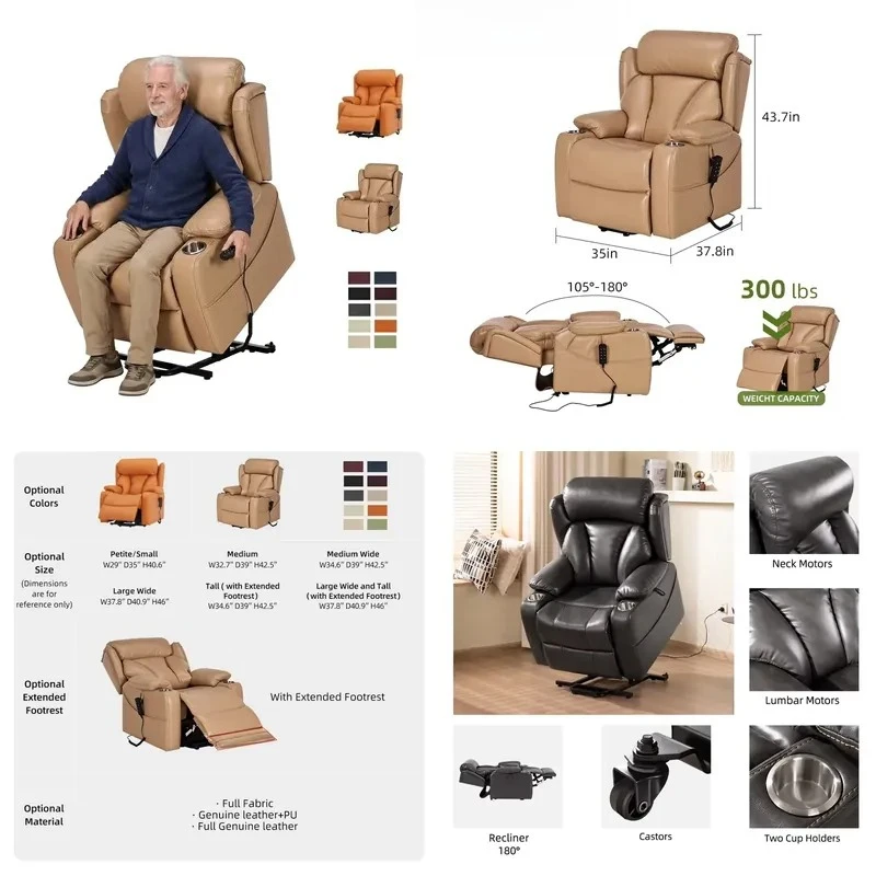 Recliner Lift Sofa Patieent Elderly Care Electric Recliner Lift Chair 4 Motor With Head Lumber Adjustable Single Sofa