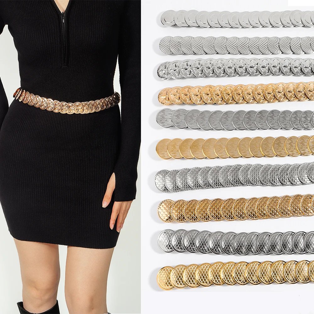 Metal iron fashion belt ladies elastic fish scale retro round elastic waist seal with skirt suit belt 100 tower decoration