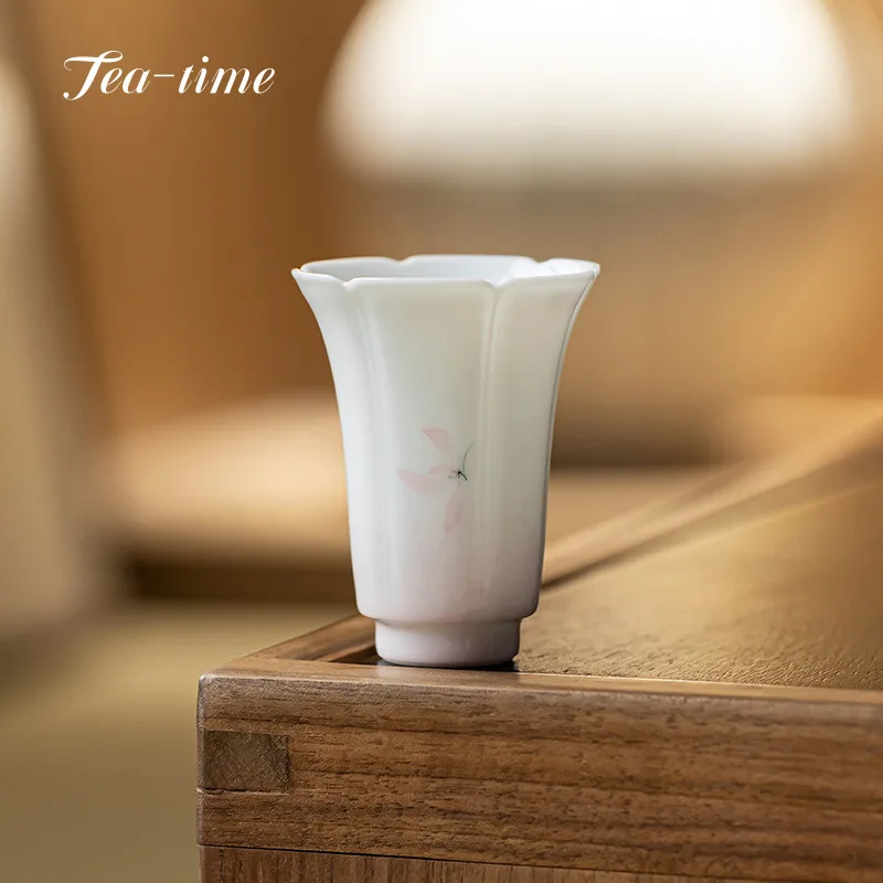 

Pure Hand Painted Pink Orchid Tea Cup Ceramic Cups Porcelain Kui Mouth Teacup Teacups Tool Puera Bowl Maker Chinese Beautiful