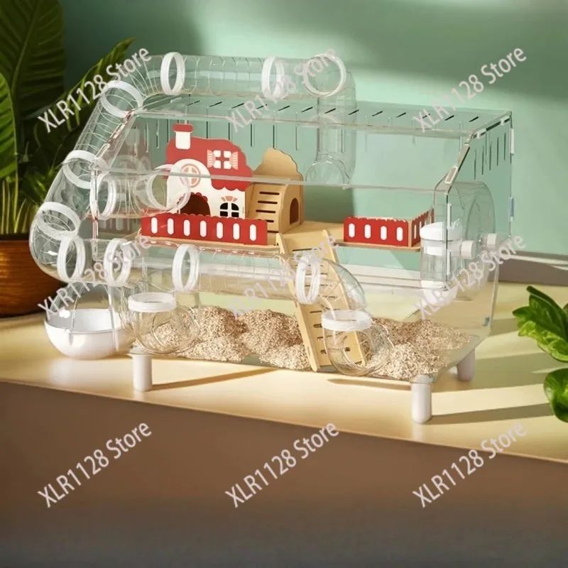 Transparent Acrylic Hamster House Large DIY Villa with Tunnel Spacious Cage for Small Pets
