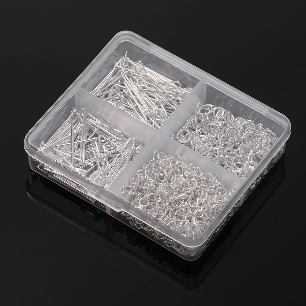 440 unids/caja pasador de cabeza plana de Metal, anillos de salto abiertos, cadena de extensión, extremo de gota de agua para joyería DIY, suministro de accesorios