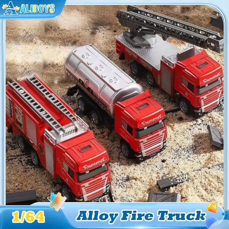 Alloy Fire Truck 1/64 Simulation firefighting Diecast Rescue Vehicle Fire Ladder Engineering Car Model Children's Toy Kid Gift