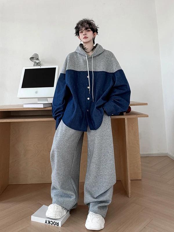 

Retro Autumnal Lazy Sle Hoodie Men's Loose Casual Outerwear Pants Set Faionable Ensemble Long Sve Long Pants for Teens