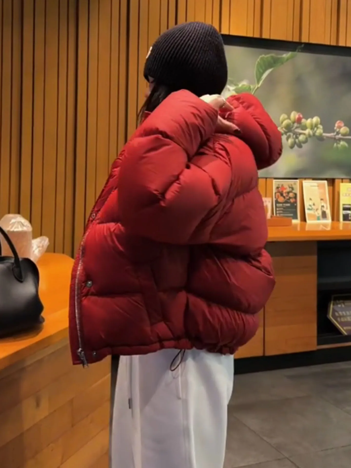 Sli ort vermelho feminino para baixo Jaet Faionable casual fibra de poliéster quente Thiened inverno casaco de pão