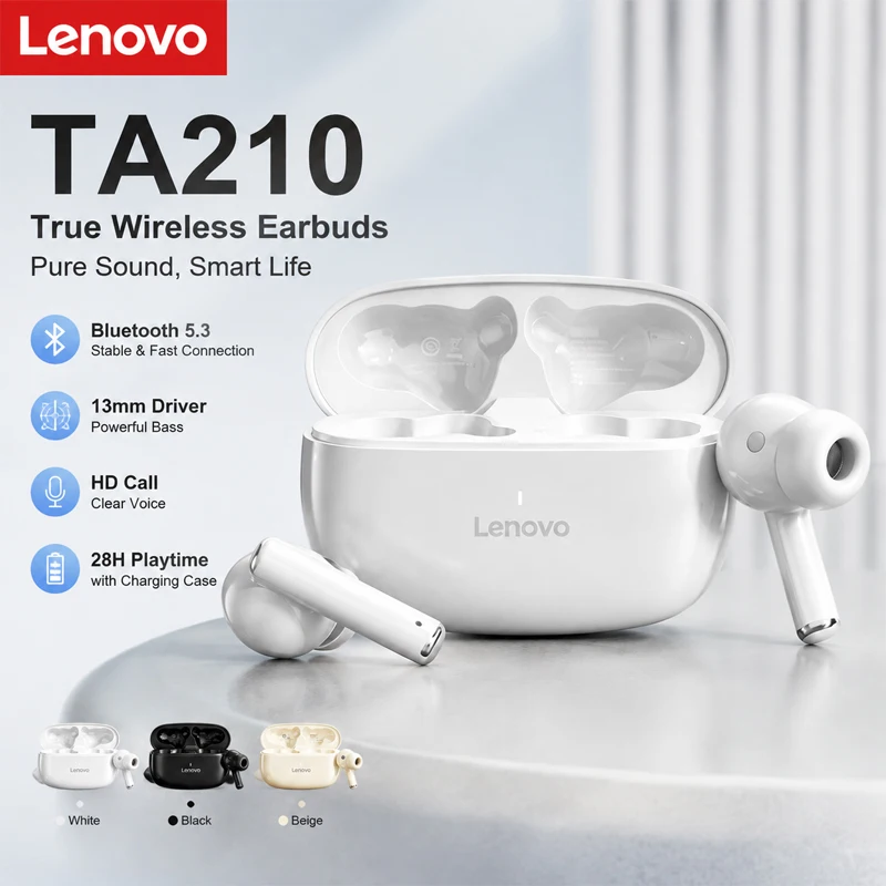 Lenovo TA210 Bluetooth Wireless Headphones Built In Microphone Charging Port Noise Isolating Comfortable Over Ear Headset New