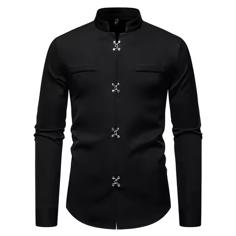 2025 Spring New Men Shirt Chinese Style Clothing Slim Fit Long Sleeves Shirt Camisa Social Office Wear Mandarin Collar Shirt