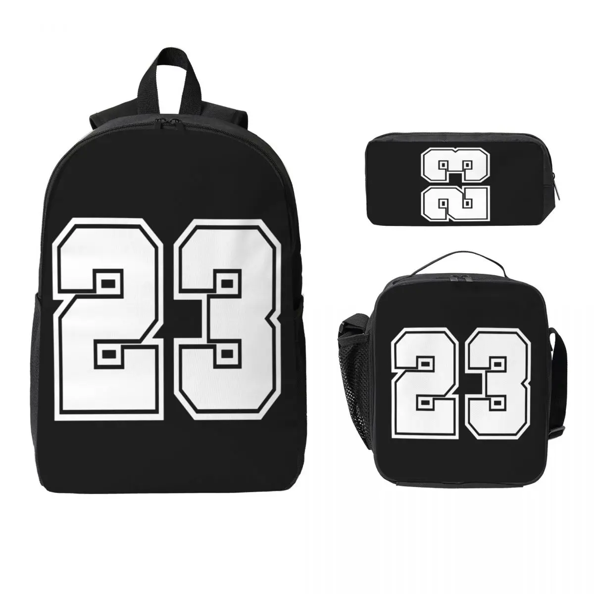 Classic 23 Number Legend Basketball Backpack BookBag School Bag Computer Shoulder Bags 3ps Insulated Lunch Bag Pencil Case