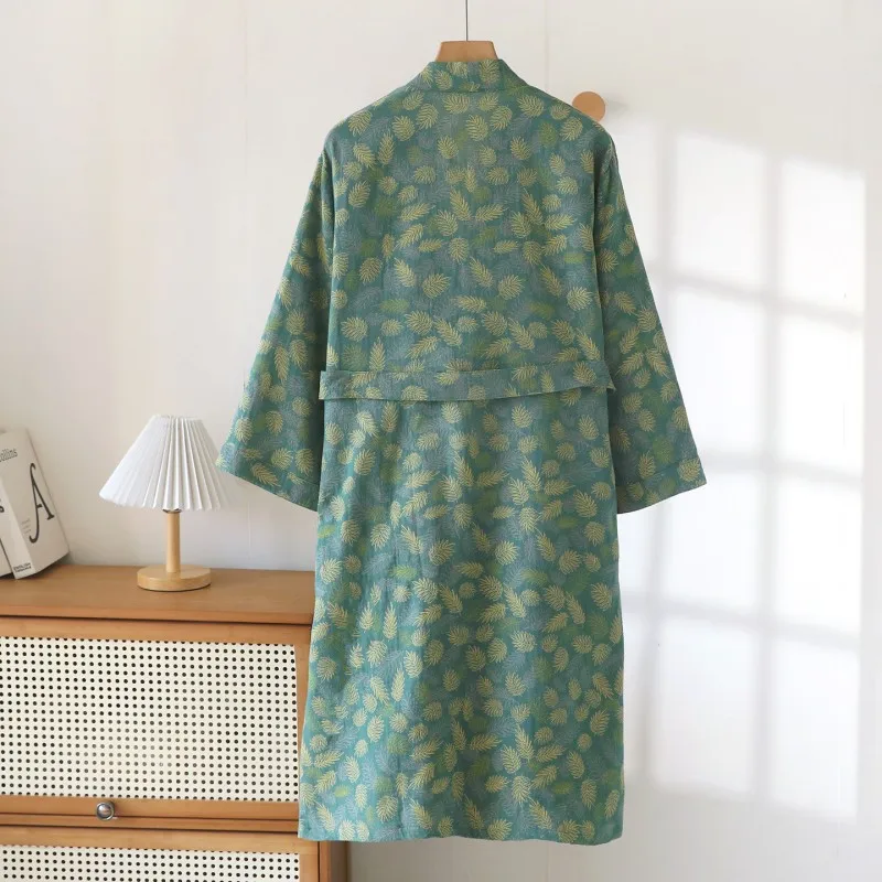 Women's Printed 100%Cotton Loose Fitting Bathrobe Japanese Style Kimono with Belt Bathrobe Sweat Steaming Pajamas Robes Women