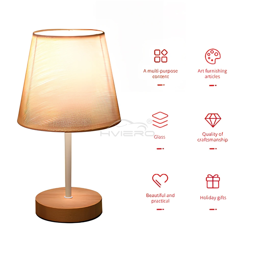 Solid Wood Cloth Desk Lamps Led Decorative Bedroom Living Room Study Simple Creative Remote Control Atmosphere Small Night Light