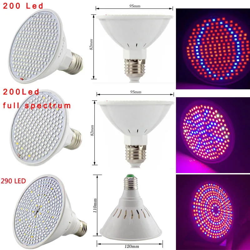 200 290 LED Full spectrum Flower Plant Grow Light Lamp red blue UV Growing Bulbs Hydro for indoor Veg Greenhouse grow box tent o