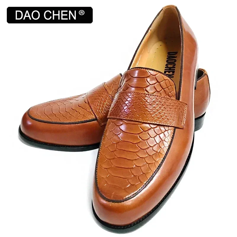 LUXURY BRAND MEN LOAFERS SHOES BROWN BLACK SNAKE PRINT CASUAL MEN DRESS SHOES OFFICE WEDDING PARTY LEATHER SHOES FOR MEN