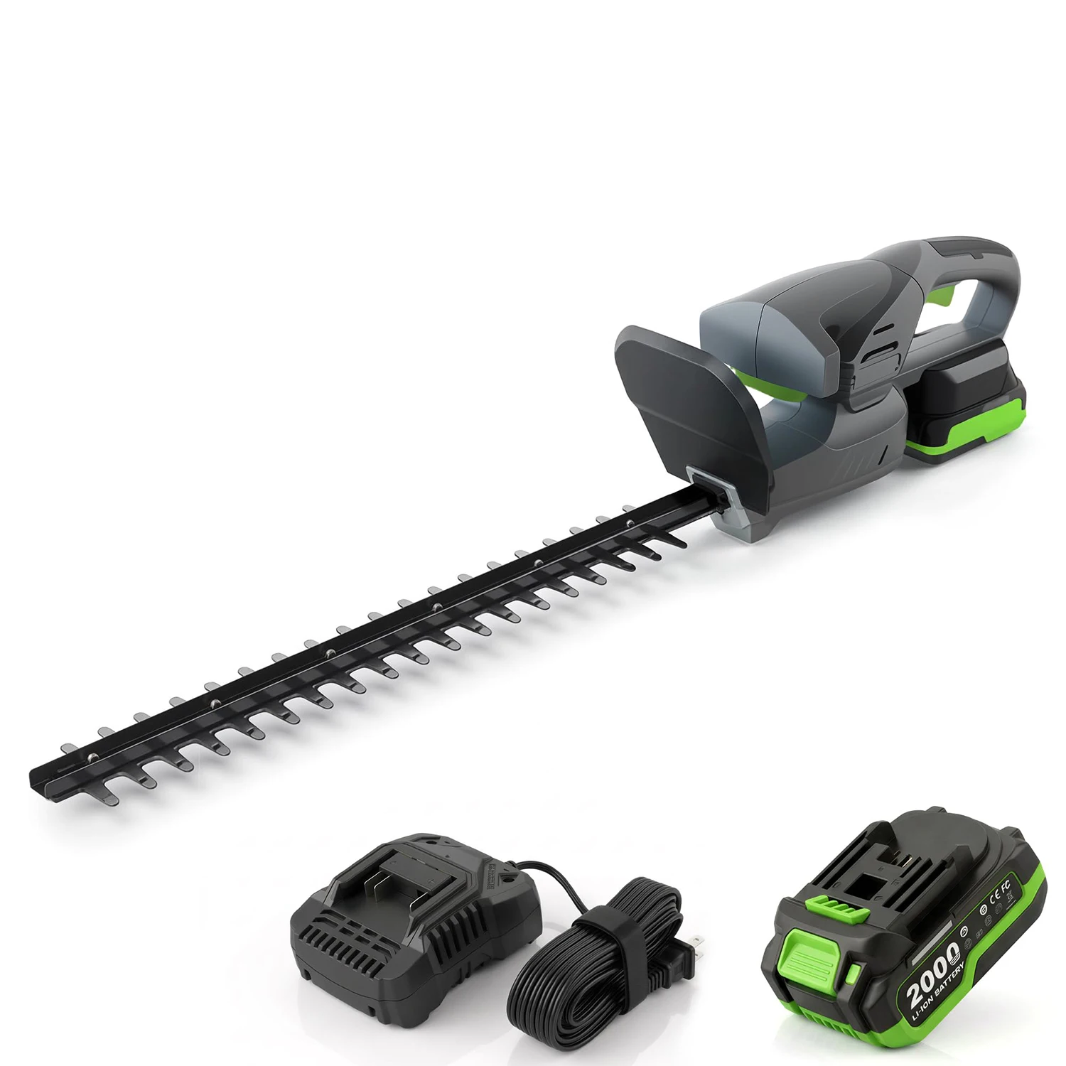 18V Cordless Hedge Trimmer With 2.0Ah Battery Charger, 17.7 Inch Dual Action Carbon Steel Blades, 0.63in Cut, 4lb Lightweight Tool